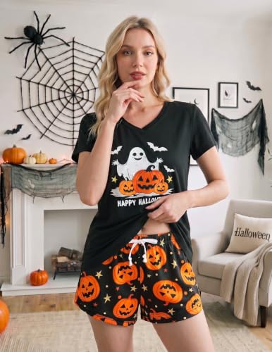 Image of YIJIU Women Short Sleeve Tee and Shorts Pajama Set Cute Alpaca Print Sleepwear