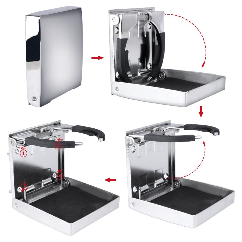 Marinebaby Stainless Steel Folding Cup Holders 2-Pack - Adjustable Drink Holders For Boat Car RV