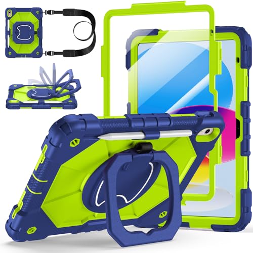 Image of Case for iPad A16 11th /10th Generation 11 inch /10.9 inch 2025 /2022, Ubearkk for iPad a16 case with Screen Protector, 360 Degree Rotating Stand Shoulder Strap Pencil Holder, Navy Green