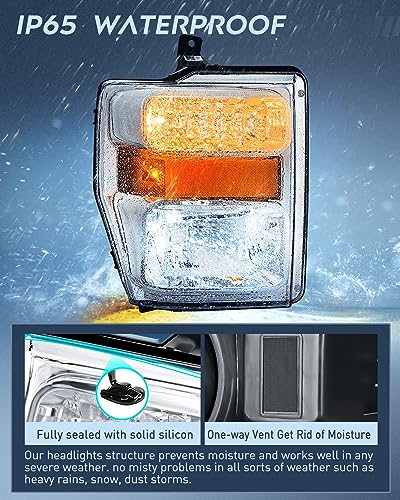 Image of Nilight Headlight Assembly Compatible with 2008 2009 2010 Ford F250 F350 F450 Super Duty Headlamps Replacement Chrome Housing Amber Reflector Clear Lens Driver and Passenger Side