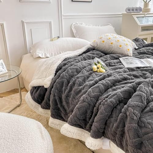 WONGS BEDDING Kuscheldecke 150x200 Flauschig Sherpa Decke,Sofaüberwurf Fleecedecke,Dick Sofadecke Doppelgesicht Extra Warme & Weiche Couchdecke Grau Wohndecken