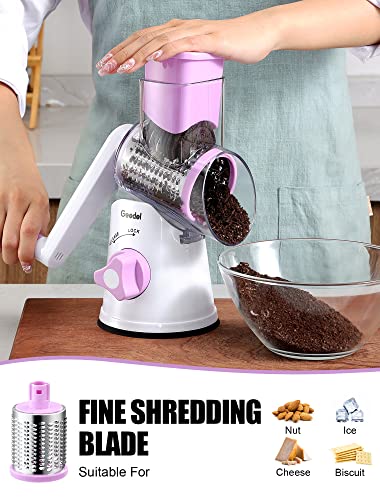 Image of Geedel Rotary Cheese Grater, Kitchen Mandoline Vegetable Slicer with 3 Interchangeable Blades, Easy to Clean Rotary Grater Slicer for Cheese, Vegetables, Nuts