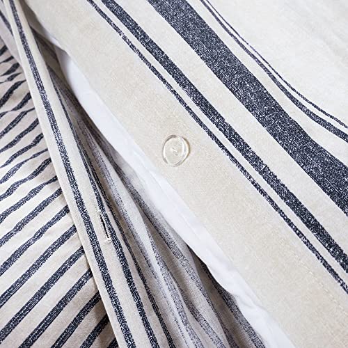 Image of Lush Decor Farmhouse Stripe Reversible Cotton Duvet Cover Twin XL Size 2 Piece Set Navy - Twin XL Bedding Set - Striped Duvet Cover - Dorm Essentials