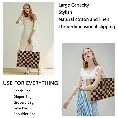 Image of Hibala Woven Large Beach Bag Straw Beach Tote Handmade Weaving Shoulder Tassel Bag Handbag