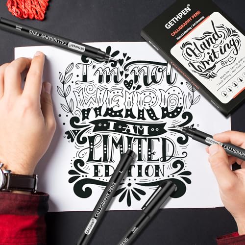 Image of GETHPEN Calligraphy Brush Pen Set, Black Archival Ink for Hand Lettering