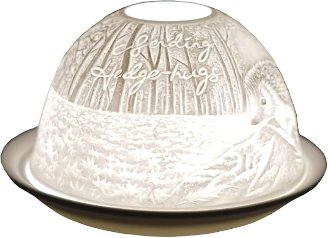 Cello Porcelain Tealight Holder Dome, Hedgehogs Hedge-hugs Design, A stunning candle holder projecting a 3D image or loving message. Suitable to be used with scented and unscented tealights.