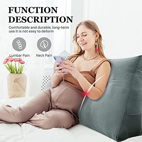 Homecozy Wedge Large Headboard Pillow, Adult Backrest Cushion Support For Sitting Up In Bed, Ergonomics Body Positioning Reading Pillow With Washable Velvet Cover 39In Grey Twin #TOP1