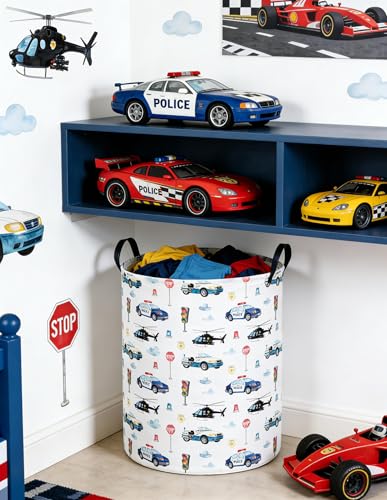 Image of Police car Laundry Hamper,City Car Baby Laundry Hamper Kid Storage Basket,Collapsible Fabric Storage Container,Kids Laundry Basket,Gift Baskets,Toy,Home Organizer(Police car)