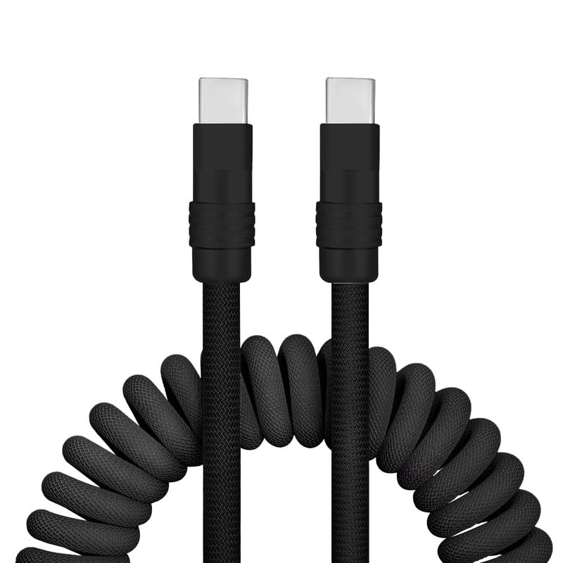 GentsStride Curly Chubby - Retractable Fast Charging Cable Durable USB A to Type C Charger Cord Port Connector for Phones, Tablets and More, Black+Black, Type-C to Type-C, 1.3FT-2.3FT