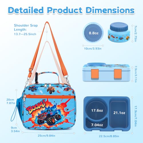 Image of Bento Box for Kids, Leakproof Kids Lunch Box with 8.5OZ Thermo Food Jar & Lunch Bag, 3-4 Compartments Toddler Insulated Lunch Box for Boys, BPA Free Lunch Containers for School Daycare