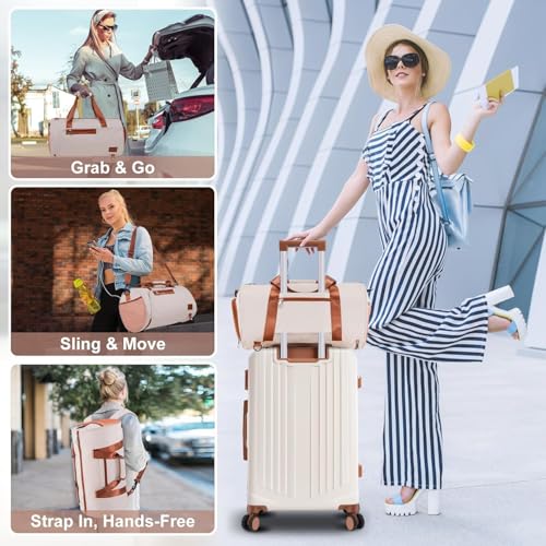 Image of Hoteel Luggage Sets 3 Piece, 4-Year Warranty, Carry-On Luggage with Dual-Spinner Wheels, PC+ABS Hardside Suitcase Set with TSA Lock, Large Checked Travel Suitcases, Beige(20 /24 /28)