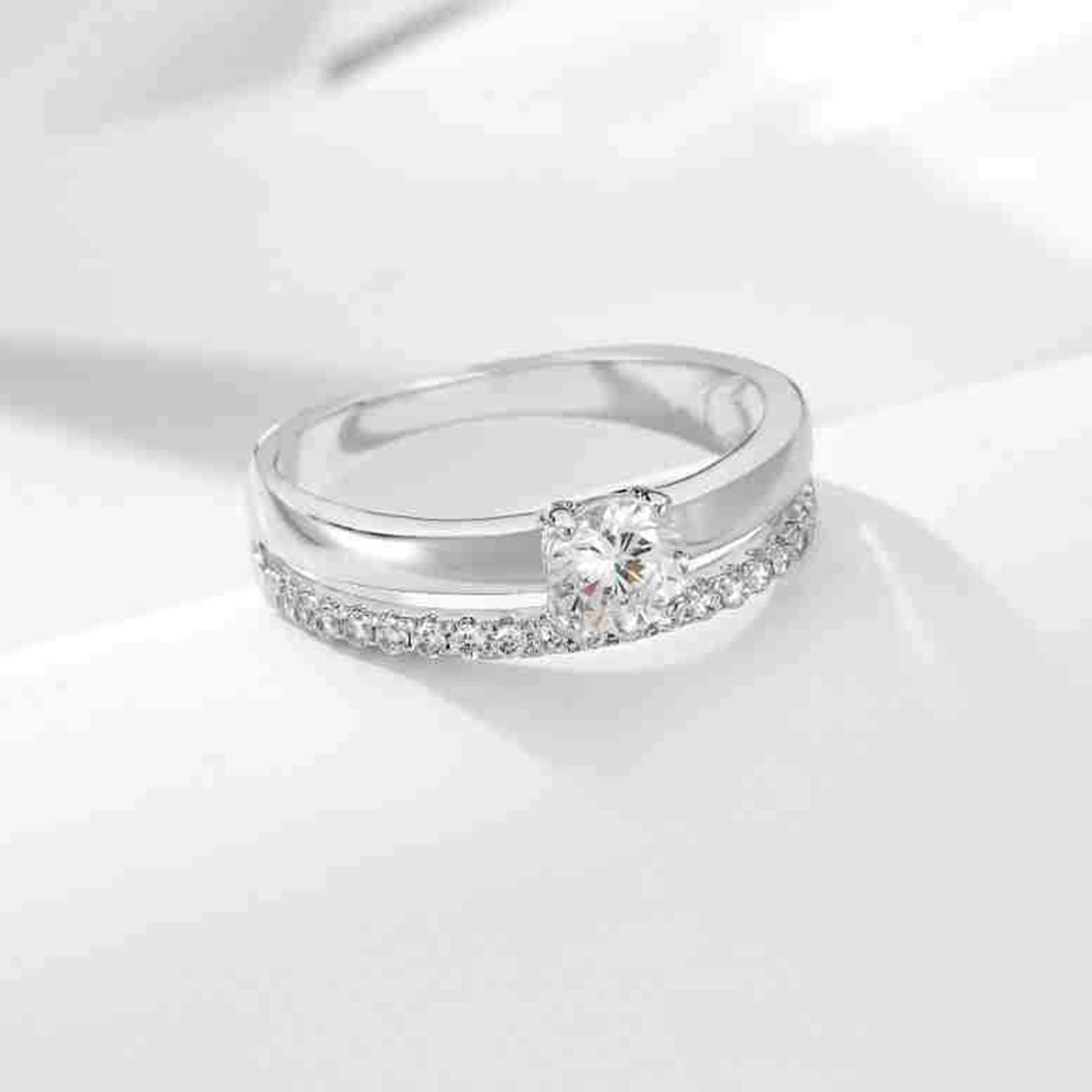 KnSam Anillo de boda de oro real de 9 K/14 K/18 K, oro blanco, anillo apilable de la amistad con diamante creado en laboratorio, oro blanco Au 375/585/750, talla 47-65