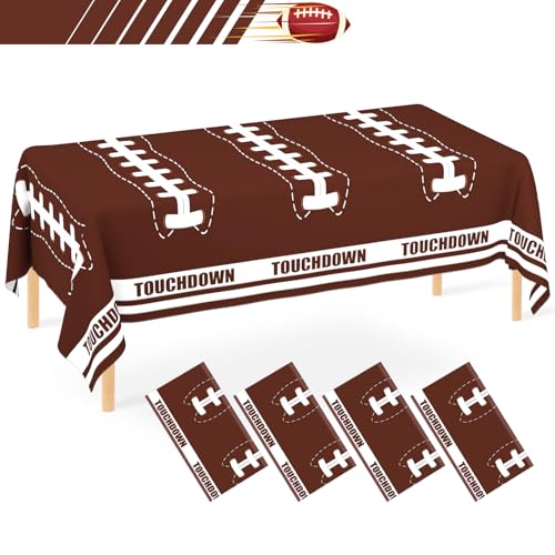 Image of WNINK 4 Pack Football Decorations - Disposable Tablecloth Plastic Table Cover for Football Themed Games Birthday Party - 54 X 108 Inch