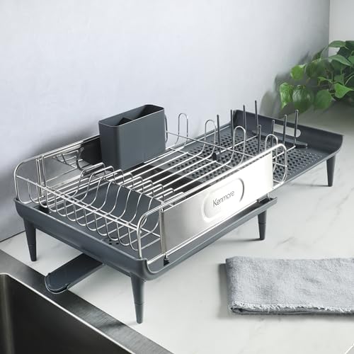 Image of Kenmore Loxdell Expandable Full Size Rust Resistant Dish Rack with Drain Board and Flatware Caddy