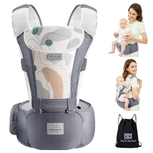 Bebear Marsupio,Bebamour Marsupio per 0-36 mesi, marsupio traspirante da neonato a bambino, approvato dagli standard di sicurezza, seggiolino ergonomico 6 in 1 anteriore (New Air Grey)