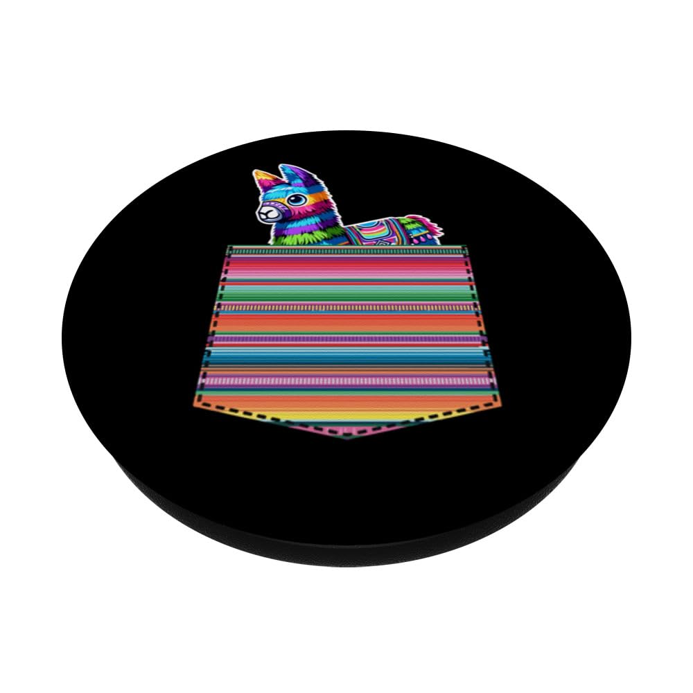 Pocket Pinata Serape Cinco De Mayo Mexican Fiesta Party PopSockets Swappable PopGrip, Black - Image 2