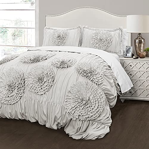 Image of Lush Decor Serena Comforter Set, 3 Piece Set, Full / Queen, Light Gray - Cute Comforter - Queen Bedding Set - Gray Comforter Queen Size - Coquette Decor