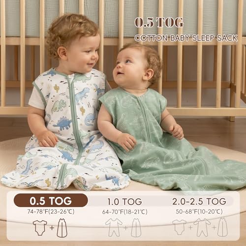 Image of david's kids 2 Pack 100% Organic Cotton Baby Sleep Sack 0-6 Months, Ultra Soft Baby Wearable Blankets with 2-Way Zipper, Comfy Sleep Sack for Newborn Boys Girls Neutral, Small Size, Dinosaur Park