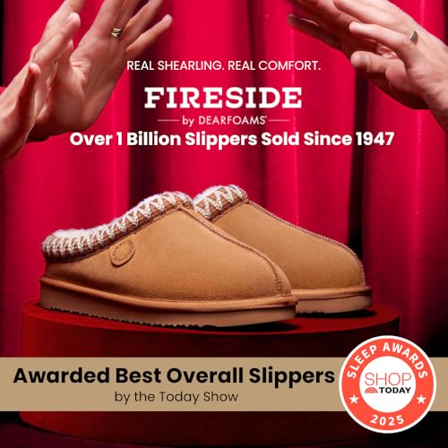 Image of Fireside by Dearfoams Women's Greta Genuine Shearling Clog Slippers, 100% Natural Suede Clogs for Outdoor & Indoor