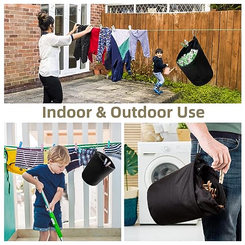 TOKPLNU Peg Bag, Large Clothes Peg Bags for Washing Line Waterproof Black Clothes Peg Holder Laundry Organizer Storage Bag with Draw String for Indoor Outdoor - Image 6