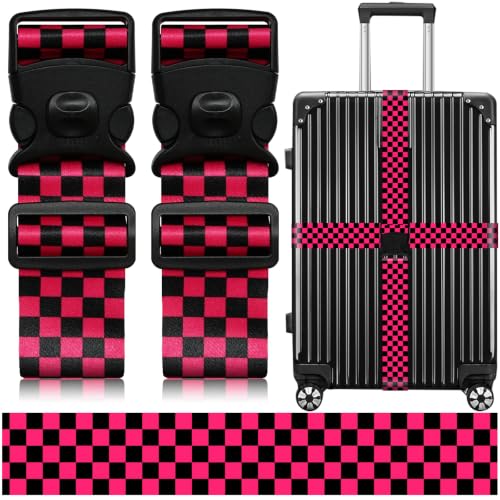 Image of Luggage Straps for Suitcases, Travel Adjustable Belt with Quick Release Buckle, Heavy Duty Nylon Bag Packing Strap, Unique Bright Identifiers Business Travel Accessories (2 Pack) - Black Red