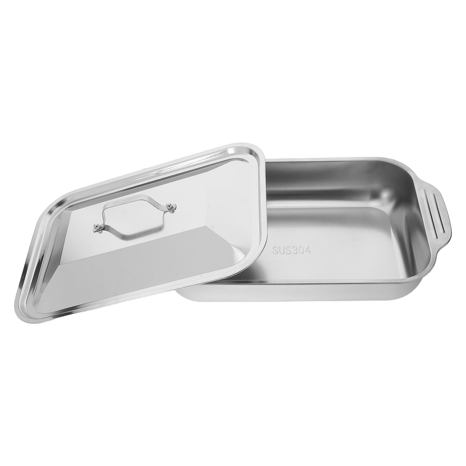 BESTonZON Edelstahl Fischgrillplatte Rechteckig mit Deckel Vielseitiges Bratblechrost für Backen und Servieren Modernes Design Verhindert Auslaufen von Fischsäften