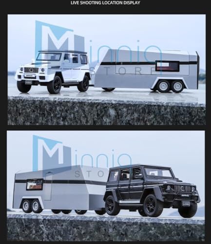 Image of Merceedes Benz G63 with Trailer 1:24 Model Car with Box, Zinc Alloy Pull Back Toy car with Sound and Light for Kids Boy Girl Gift [Colors as Per Stock] (Merceedes Benz G63 with Trailer)