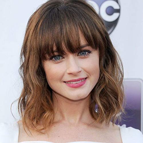 UQINZ Short Ombre Brown Wavy Wigs with Bangs for Women Synthetic Bob Curly Wig for Girls Colorful Cosplay Party Daily Holiday Gift as Real Hair