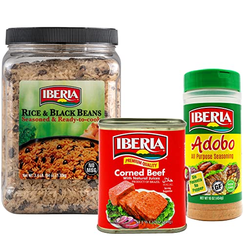 Iberia Rice and Black Beans Jar 3.4 lb. + Iberia Corne Beef 12 Oz + Iberia Adobo Without Pepper, 16 oz image 2