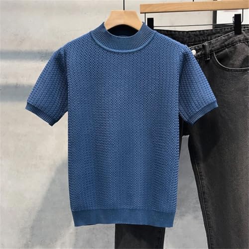 Men’S Slim Fit Cotton Knitted Pullover Sweater Short Sleeve Round Neck Loose Casual Top Tee4