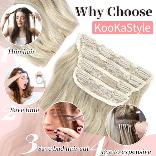 Image of KooKaStyle Wavy Thick Hair Extensions 20 inch Bleach Blonde mix Light Blonde