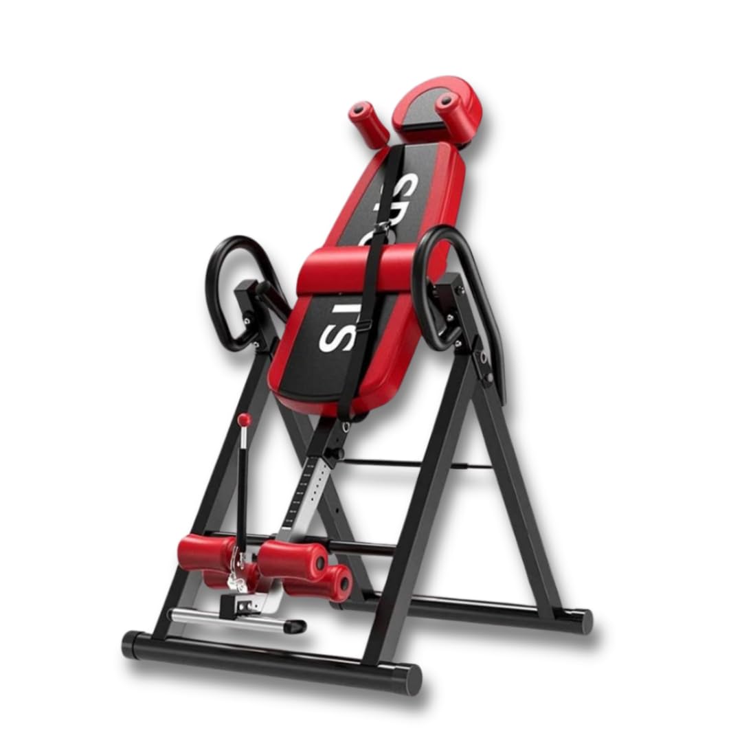Banc à inversion résistant avec appui-tête machine inversée gravitationnelle avec hauteur réglable 4 angles d'inversion, Rouge et noir