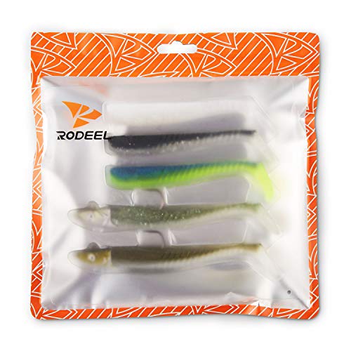 Rodeel Soft Baitfish Bait Jig Heads with Paddle Tail Set for Lure Fishing for Freshwater, Sinking Swimbait Soft Bait Fishing Lures(2 Jig Heads with 5 Paddle Tails, 5.5 inch, 35g)