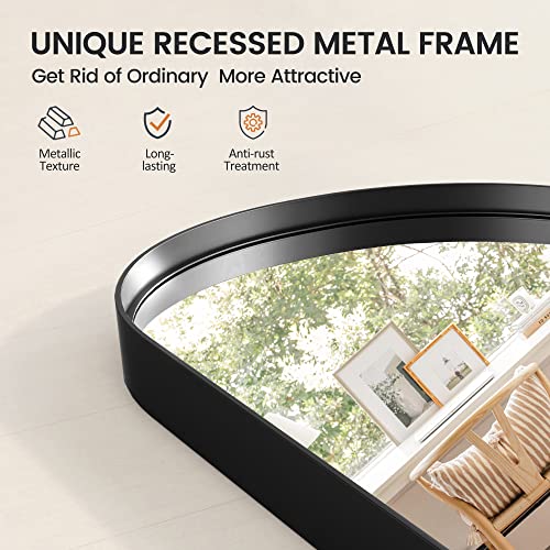 Image of NeuType 64 inchx21 inch Arched Mirror Full Length Mirror for Wall Black Mirror Full Body Big Arched Wall Mirror Full Length Wall-Mounted Mirror Aluminum Alloy Frame,Matte Black (Recessed, No Stand)