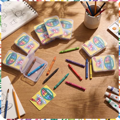Image of Geyoga 50 Set Plastic Crayon Boxes with 600 Pcs 12 Color Crayons Bulk | 3.7 x 2.6 x 0.9 Inches Crayon Organizer Case, Stackable Crayon Storage with Name Tags, Back to School Essentials Party Favors