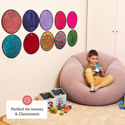 Image of ODOXIA Sequin Fabric Mats | Sequin Fabric Sensory Wall | Reversible Sensory Tiles for Kids | Flip Wall | 10-Pack (Rectangles)