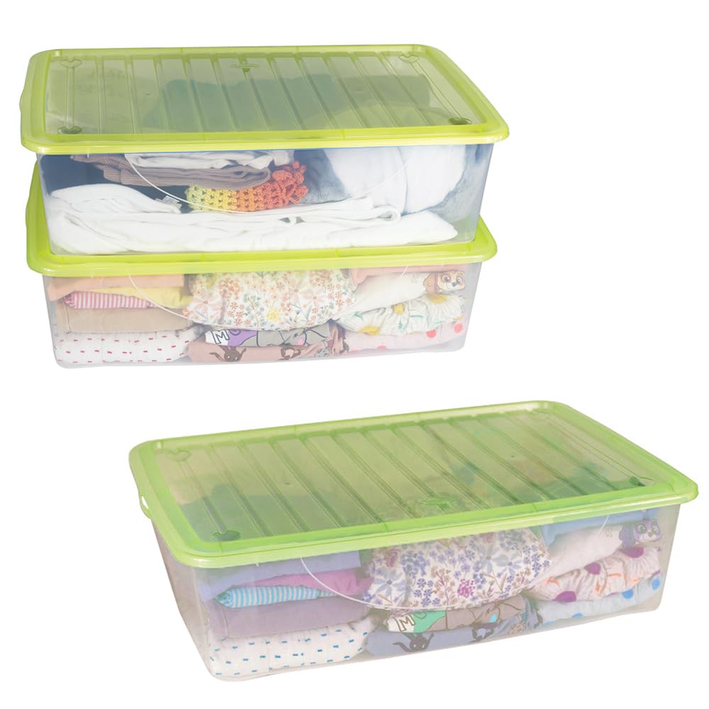 Contenitori Trasparenti 25L - 42x36x25cm, Con Coperchio, Impilabili, Per Armadio O Sotto Letto (3 Pezzi) - Foto 2
