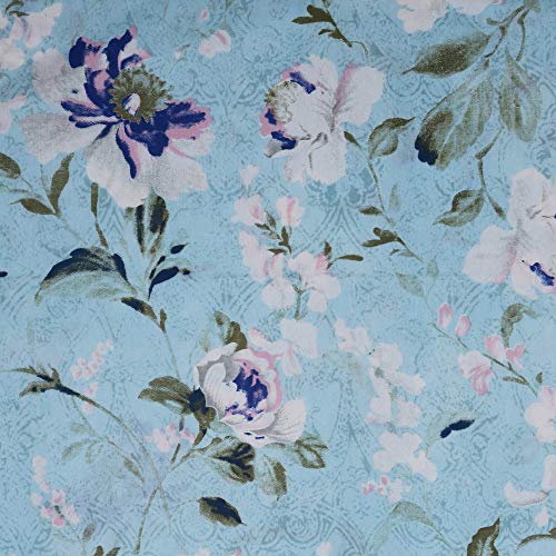Image of Swayam Roto Cotton King Fitted Bedsheet with 2 Pillow Covers | 144 TC Soft Breathable Bed Sheet | Floral Printed | Size 72 x 78 x 10 inch | Comfortable & Durable for Bedroom - Blue