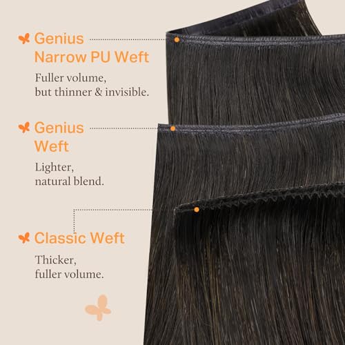 Image of DOORES Genius Seamless Weft Hair Extensions Human Hair, Balayage Dark Brown to Chestnut Brown 18 Inch 100g, Hand Tied Weft Extension Sew in Natural Straight
