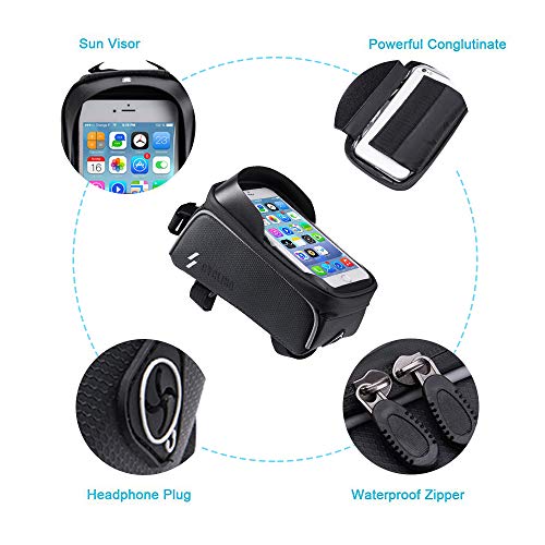 Bike Phone Front Frame Bag - Waterproof Top Tube Cycling Bags Bicycle Phone Bag Bike Phone Case Holder Accessories Cycling Pouch Compatible with iPhone 11 XS Max XR Fit 6.5”
