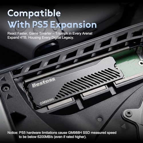 Image of Bestoss 4TB PCIe 4.0 M.2 NVMe SSD with Heatsink,PS5 Storage,7350MB /s | PS5 Memory Storage Expansion SSD, SLC Cache&HMB, Tailored for Gamers, Editors&AI Creators Demanding Blazing-Fast Speed