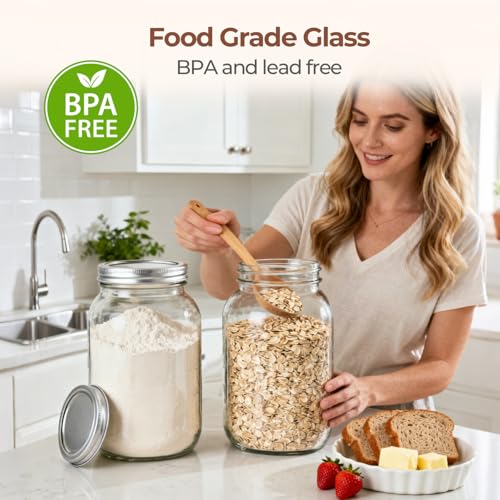 Image of ComSaf 1 Gallon Wide Mouth Mason Jars 2 Pcs, 128 oz Glass Jars with Lids, Flour Sugar Storage Containers, Large Glass Containers for Pickles, Fermented Food, Sourdough Starter, Food Storage
