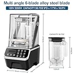 Commercial Blender 2200W 2.1QT 68OZ Quiet Blender Brushless Motors Commercial Smoothies, Frozen Drinks, Self-Cleaning Silver Grey - Image 5