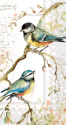 Bird Themed Guest Towels 32 CT - Decorative Paper Napkins for Buffet Kitchen or Bathroom Fingertip Hand Towels | Happy Little Titmice Design