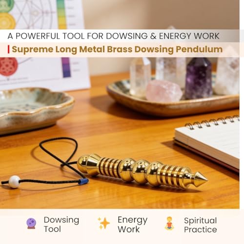 Image of Plus Value Supreme Long Metal Brass Dowsing Pendulum for Reiki, Feng Shui, Energy Dowsers, Vastu Experts, Prediction Yes /No (4 Premium Charts, Jute Bag, Gold)