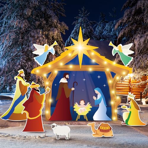 Yalikop Weihnachtskrippe für den Außenbereich, beleuchtet, groß,...