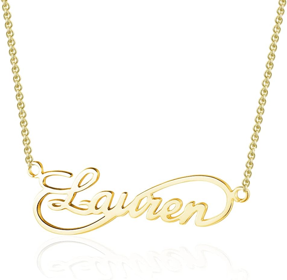 10K,14K,18K Solid Gold Name Necklace for Women,Personalized Gold Name Necklace Gift For Women(G-H Color, I2-I3 Clarity)