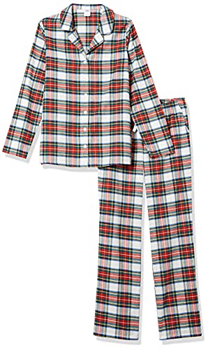 Image of Amazon Essentials Women's Flannel Long-Sleeve Button Front Shirt and Pant Pajama Set