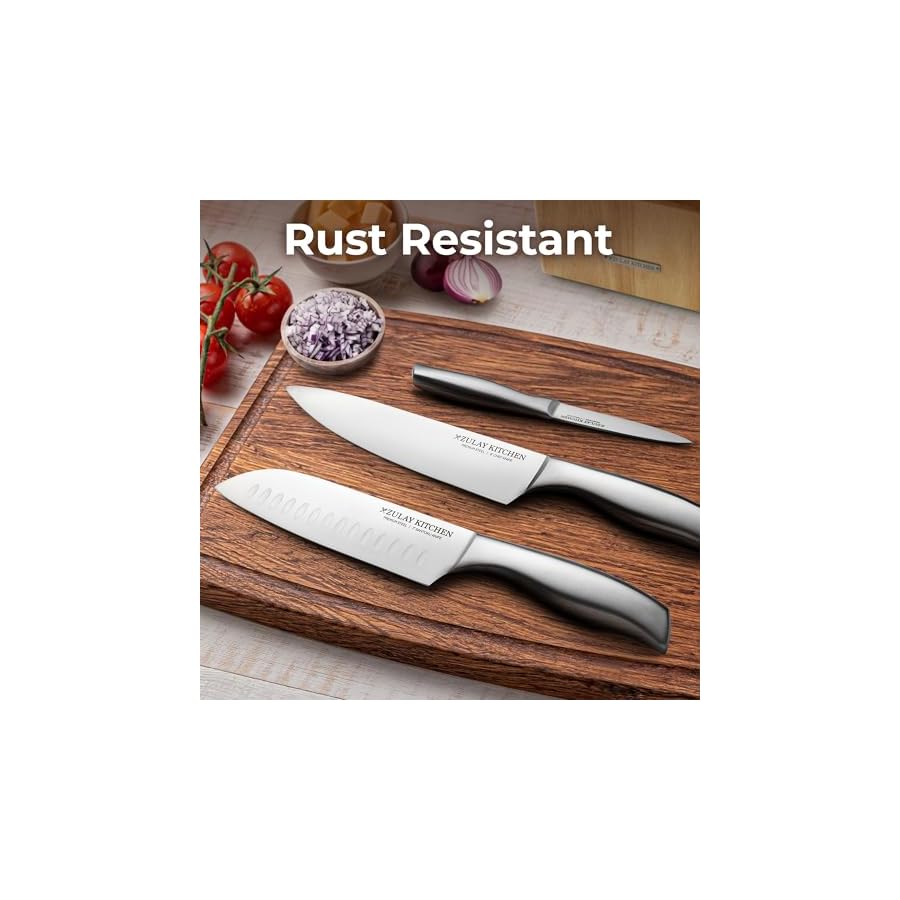 Zulay-12-Piece-Stainless-Steel-Knife-Set-with-Block-and-Sharpener-Sharp-Knife-Block-Set-with-Built-In-Sharpener-Kitchen-Knife-Set-With-Block-Rust-Proof-Knife-Set-Stainless-Steel Zulay 12 Piece Stainless Steel Knife Set with Block and Sharpener - Sharp Knife Block Set with Built In Sharpener - Kitchen Knife Set With Block - Rust Proof Knife Set Stainless Steel