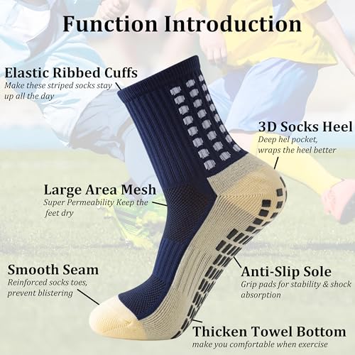 Non Slip Socks 4 Pairs Anti Slip Football Socks Men's Athletic Anklets with Grips for Yoga Basketball Sports2